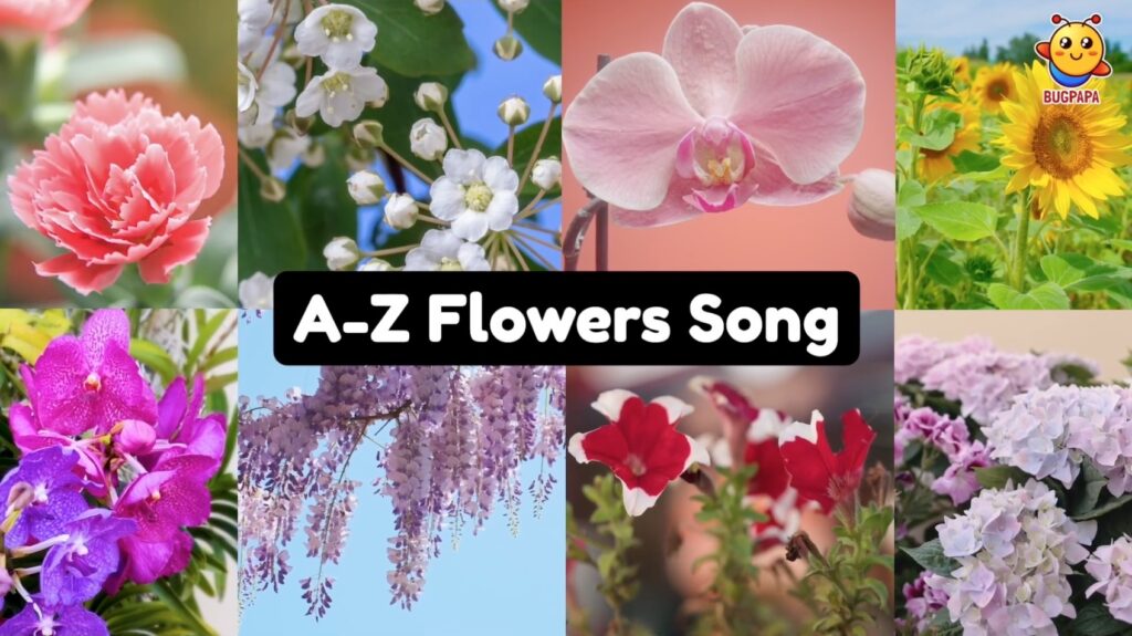 ABC flowers. A-Z flower examples. Phonics Song. Learn phonics with real photos and images with Bugpapa